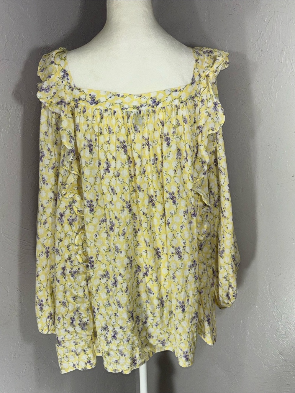 Chaps Yellow Floral Ruffle-Trim Peasant Blouse - Picture 7 of 14